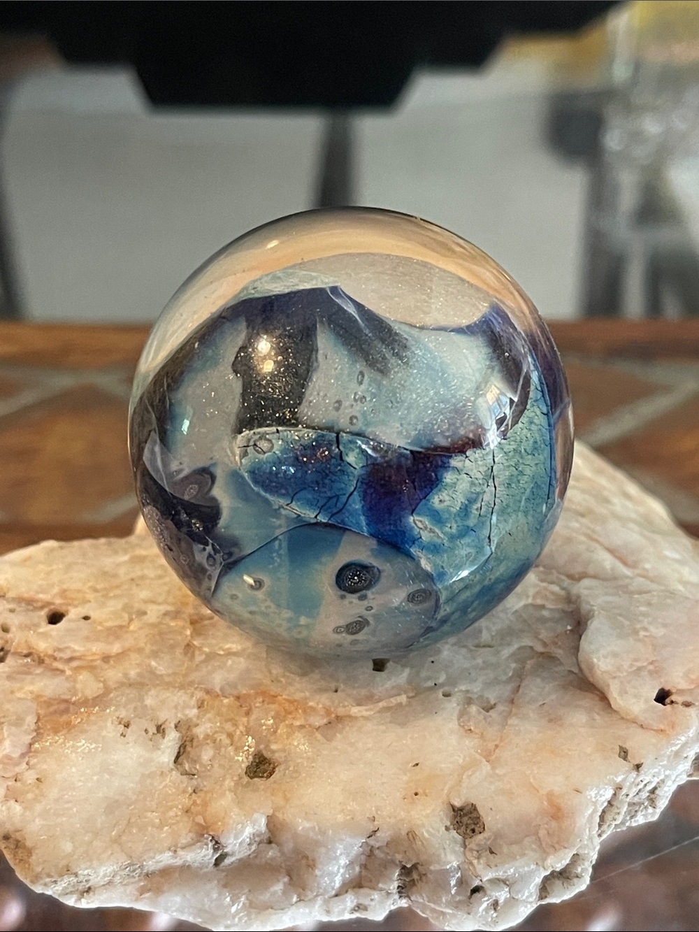 1987 Robert Eickholt Glass Marble Paperweight - Blue Swirl